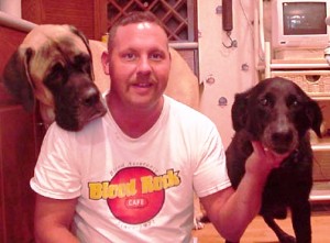 Lily with Charles and Sam, the English Mastiff